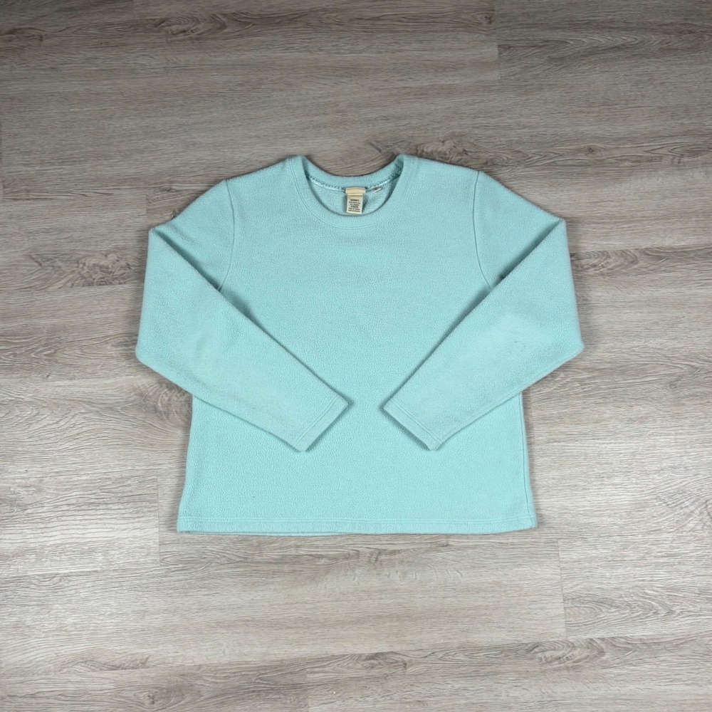 VTG LL Bean Fleece Pullover Women Large Blue Crewneck Long Sleeve Soft Warm Top